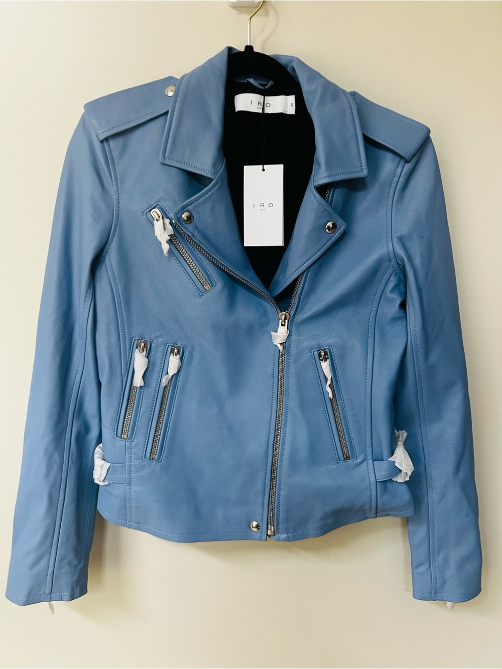 NWT Iro Azure Blue Newman Women’s Moto Jacket Euro 40 US 8 $1345 retail